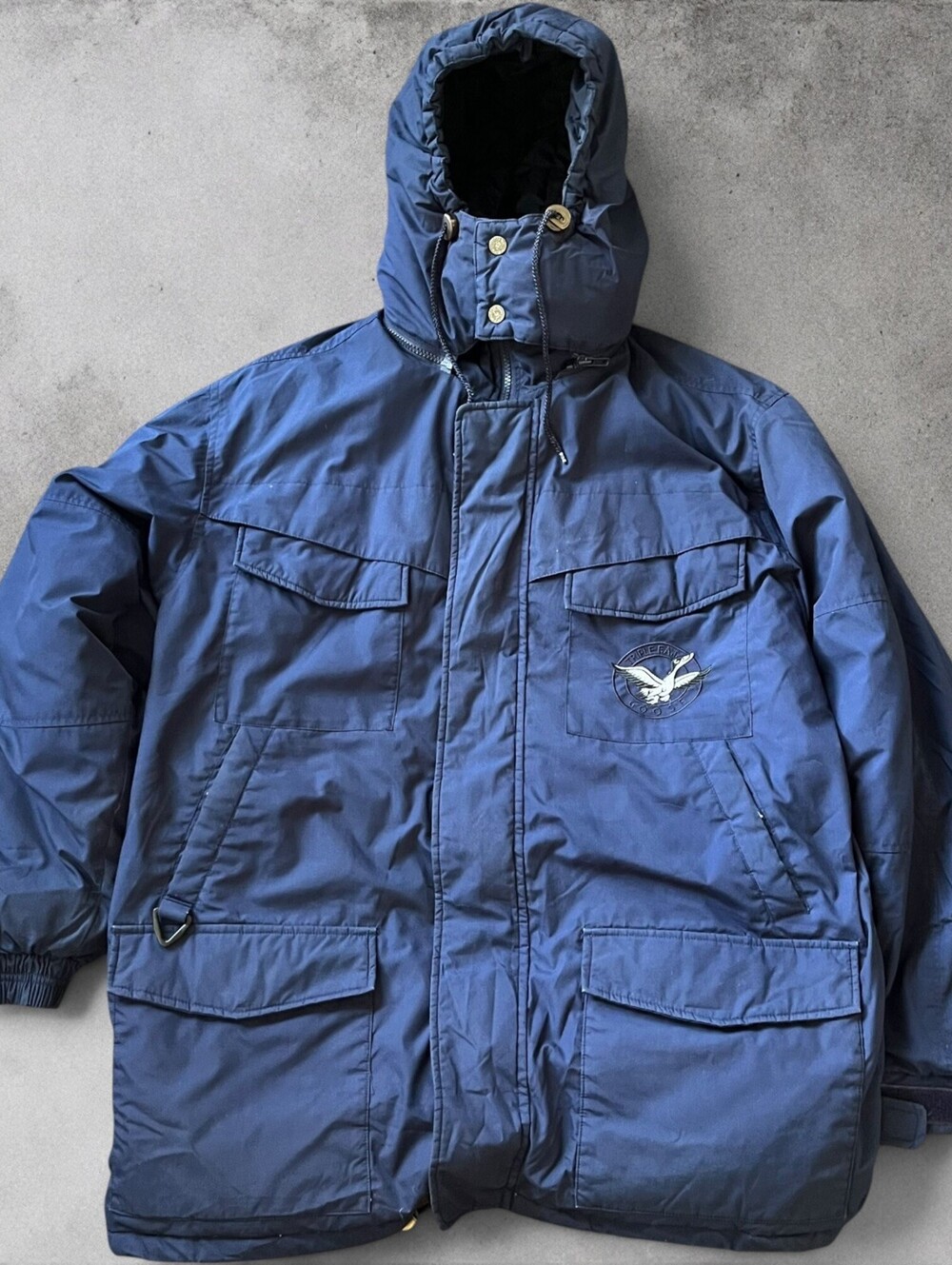 Vintage Triple FAT Goose Down Puffer Jacket Parka Medium Navy Blue Zip Off Hood